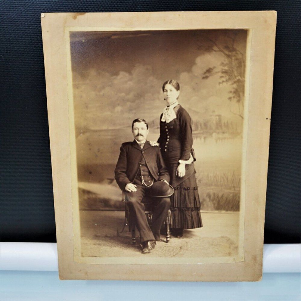 Antique Enlarged Family Photograph Black And White Married Couple Hugh And Kate